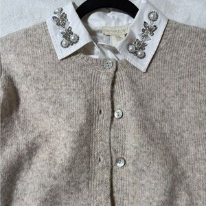 Cynthia Rowley Cream Cardigan with Embellished Collar